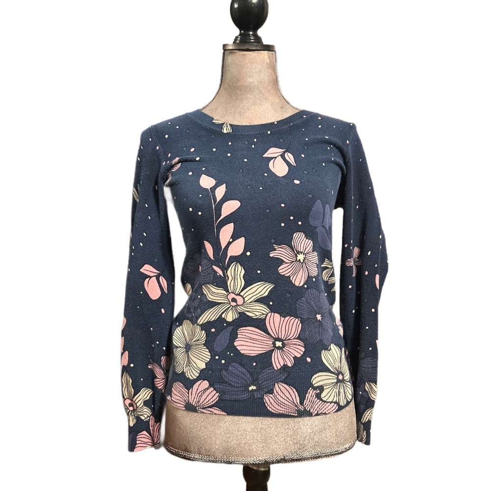 Brooklyn Industries Blue Floral Long Sleeve Sweater - Picture 1 of 7